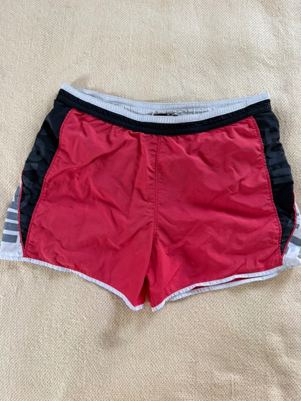 Just Cavalli Mens Size Medium Red Black Logo Beachwear Swim Trunks Shorts